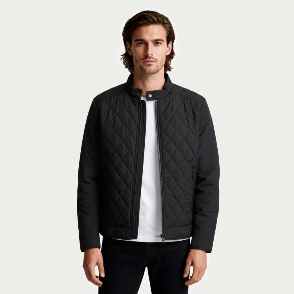 Quilted Zip Jacket Stand Collar Regular Fit for Men