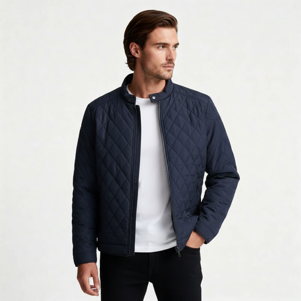 Quilted Zip Jacket Stand Collar Regular Fit for Men