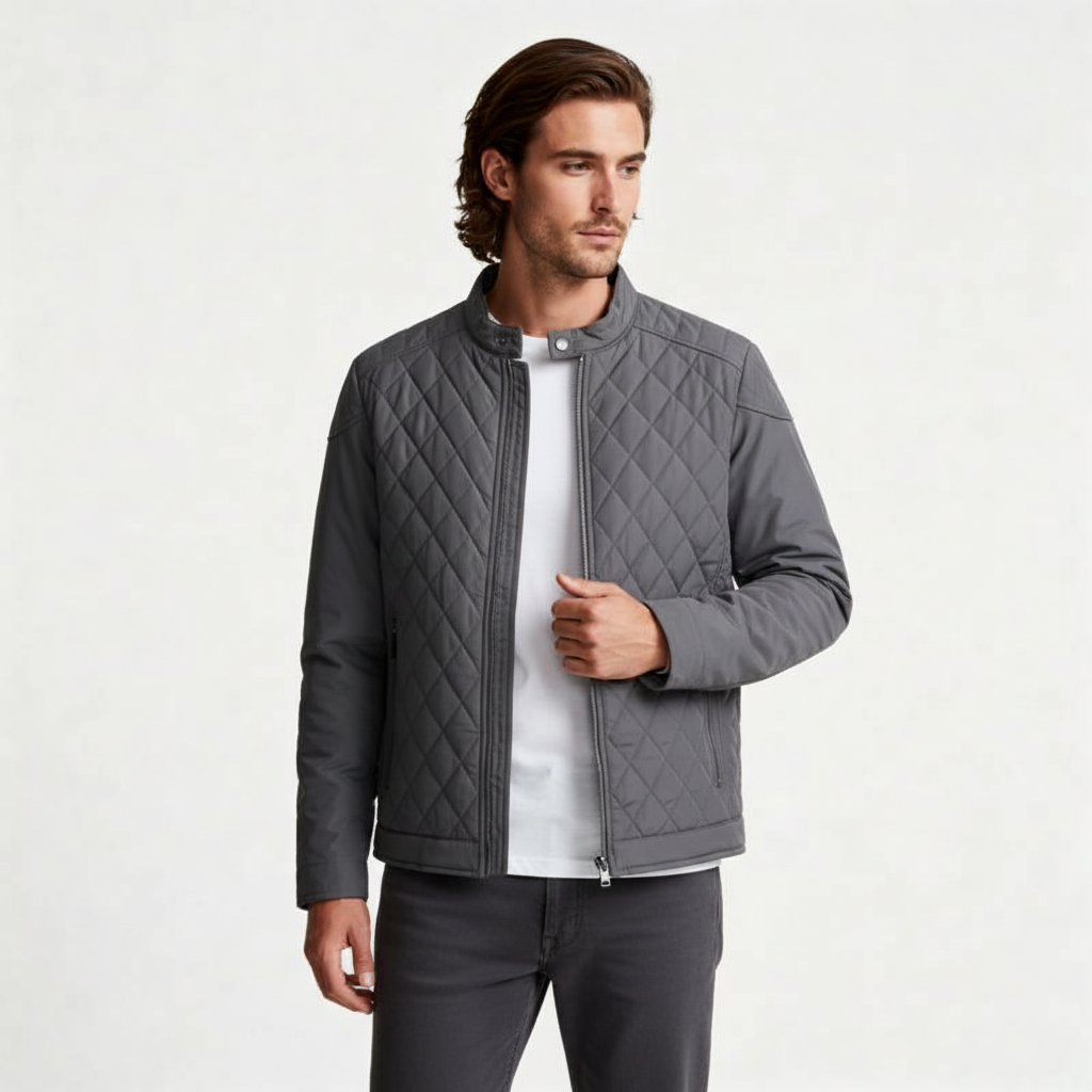 Quilted Zip Jacket Stand Collar Regular Fit for Men