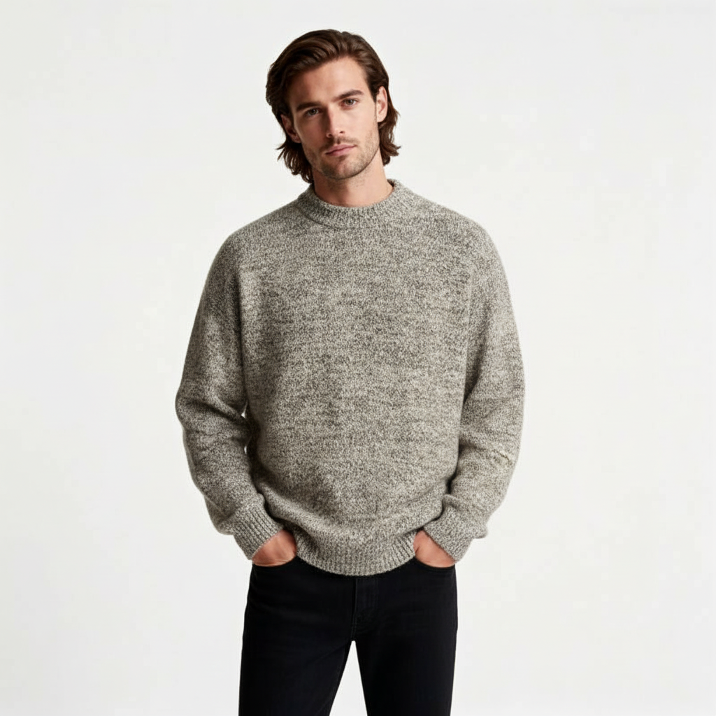 Relaxed Fit Fisherman Crewneck Knit Sweater for Men