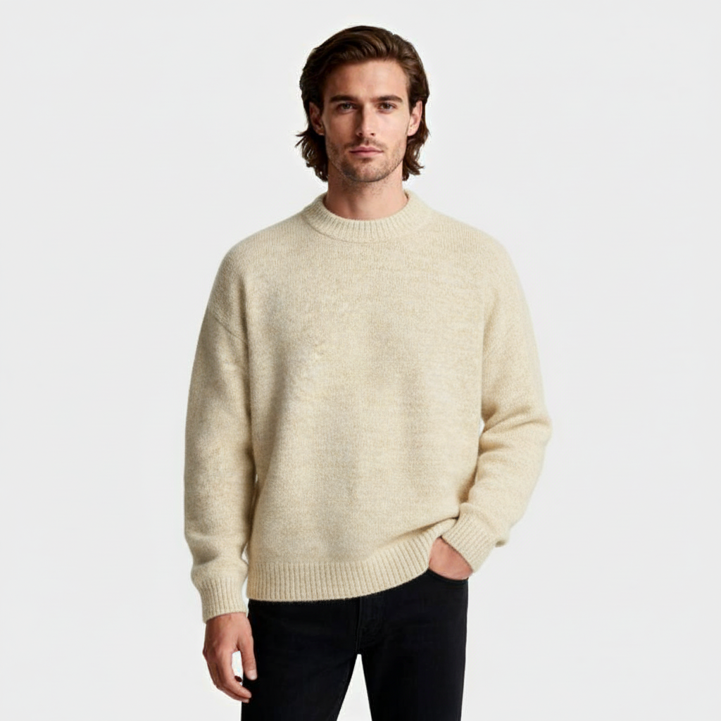 Relaxed Fit Fisherman Crewneck Knit Sweater for Men