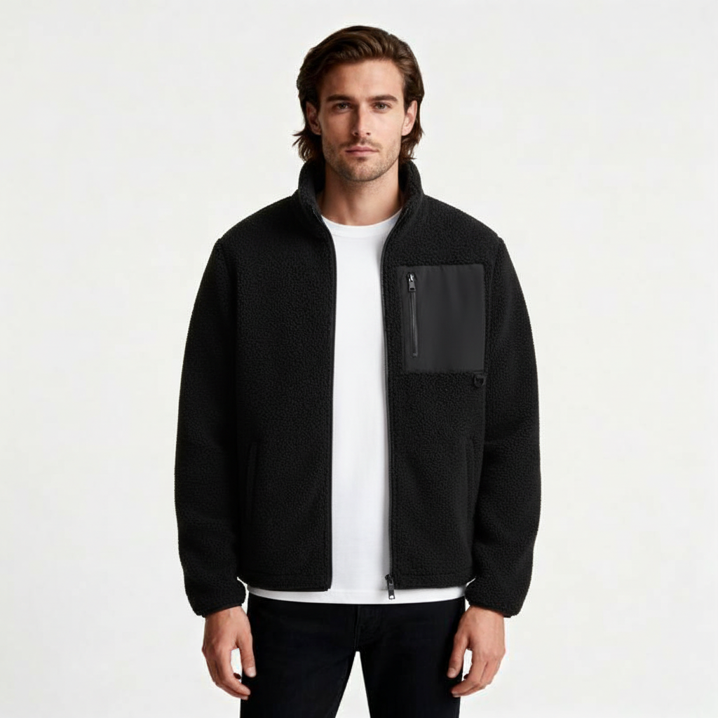 Fleece Full-Zip Stand Collar Jacket Regular Fit for Men
