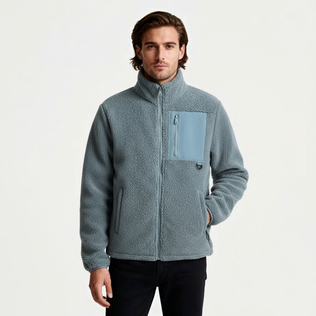 Fleece Full-Zip Stand Collar Jacket Regular Fit for Men