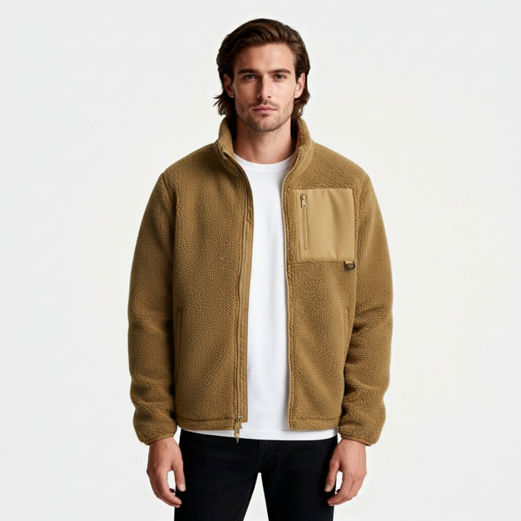 Fleece Full-Zip Stand Collar Jacket Regular Fit for Men