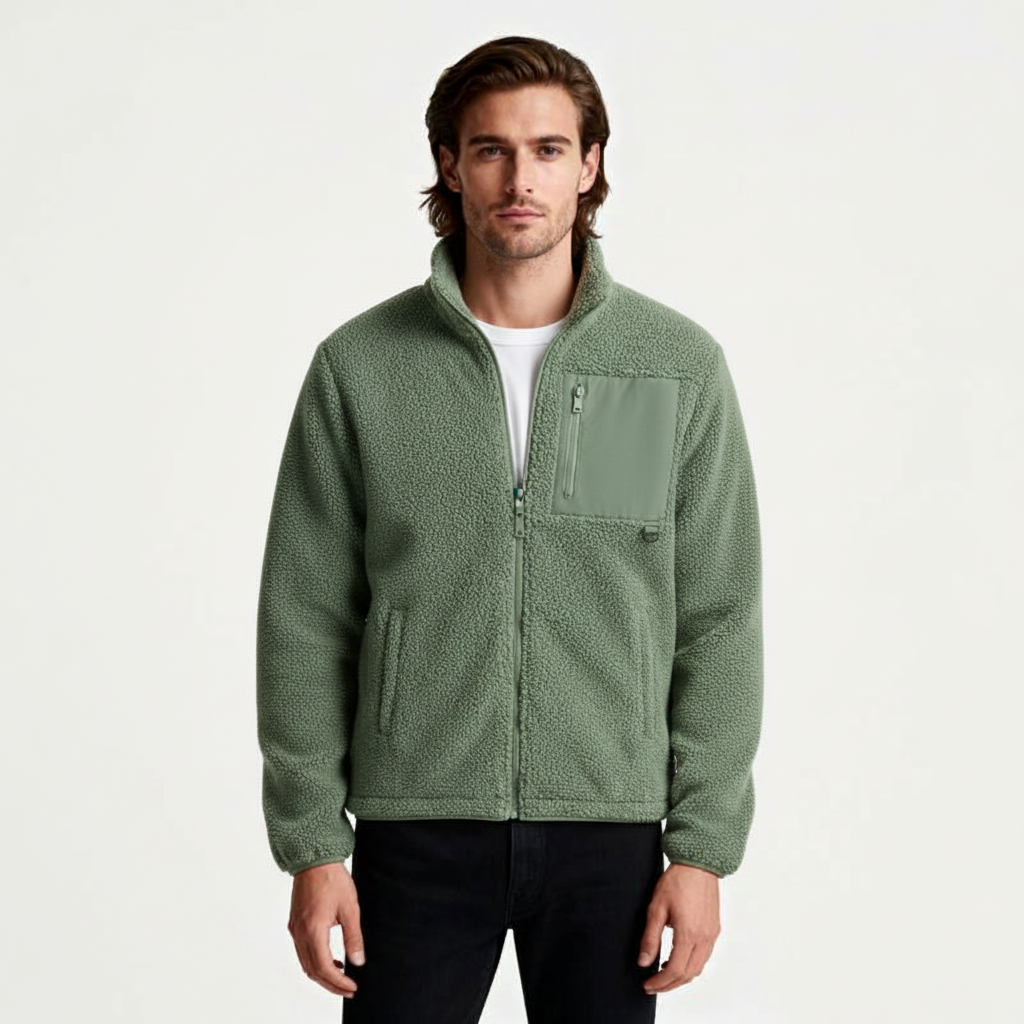 Fleece Full-Zip Stand Collar Jacket Regular Fit for Men