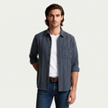 Vertical Stripe Button-Up Shirt Long Sleeve for Men