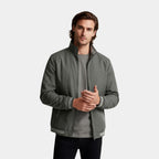 Zip-Up Stand Collar Jacket Ribbed Trim for Men