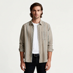 Vertical Stripe Button-Up Shirt Long Sleeve for Men