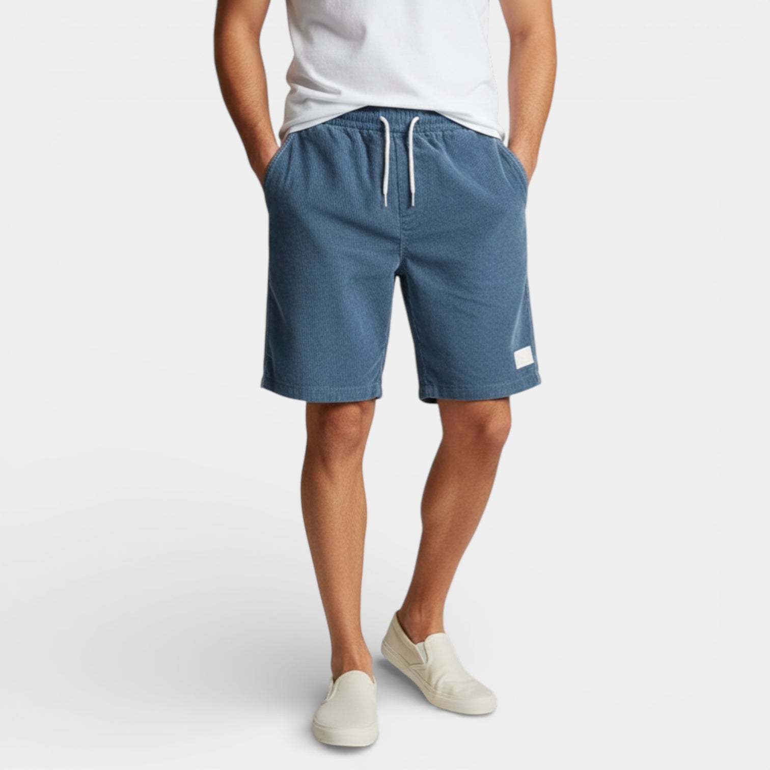 Corduroy Drawstring Shorts Elastic Waist Relaxed Fit for Men