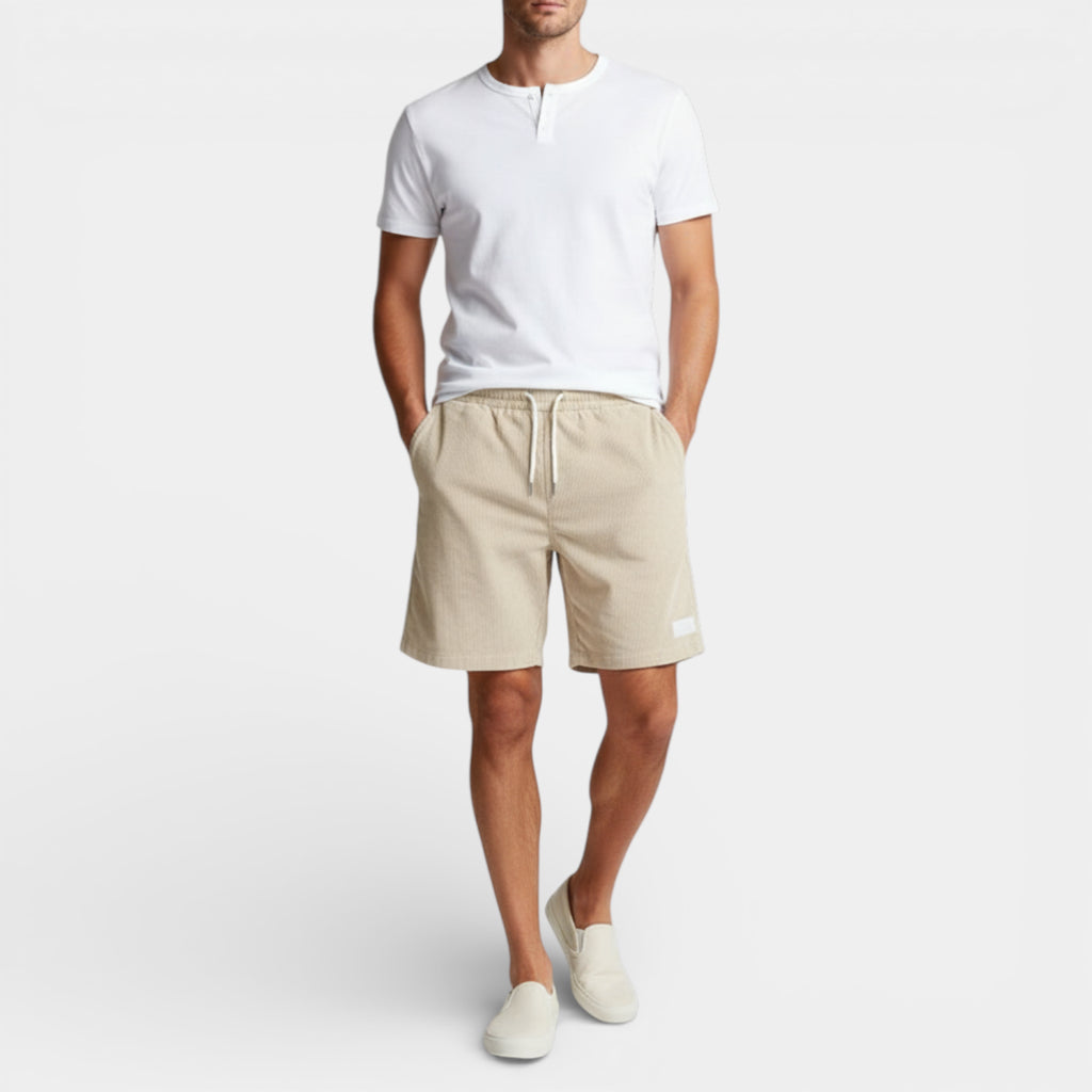 Corduroy Drawstring Shorts Elastic Waist Relaxed Fit for Men