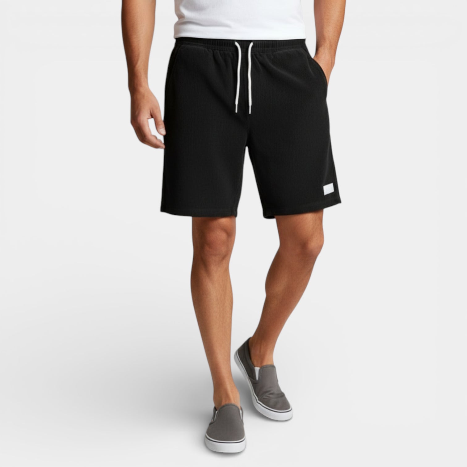 Corduroy Drawstring Shorts Elastic Waist Relaxed Fit for Men