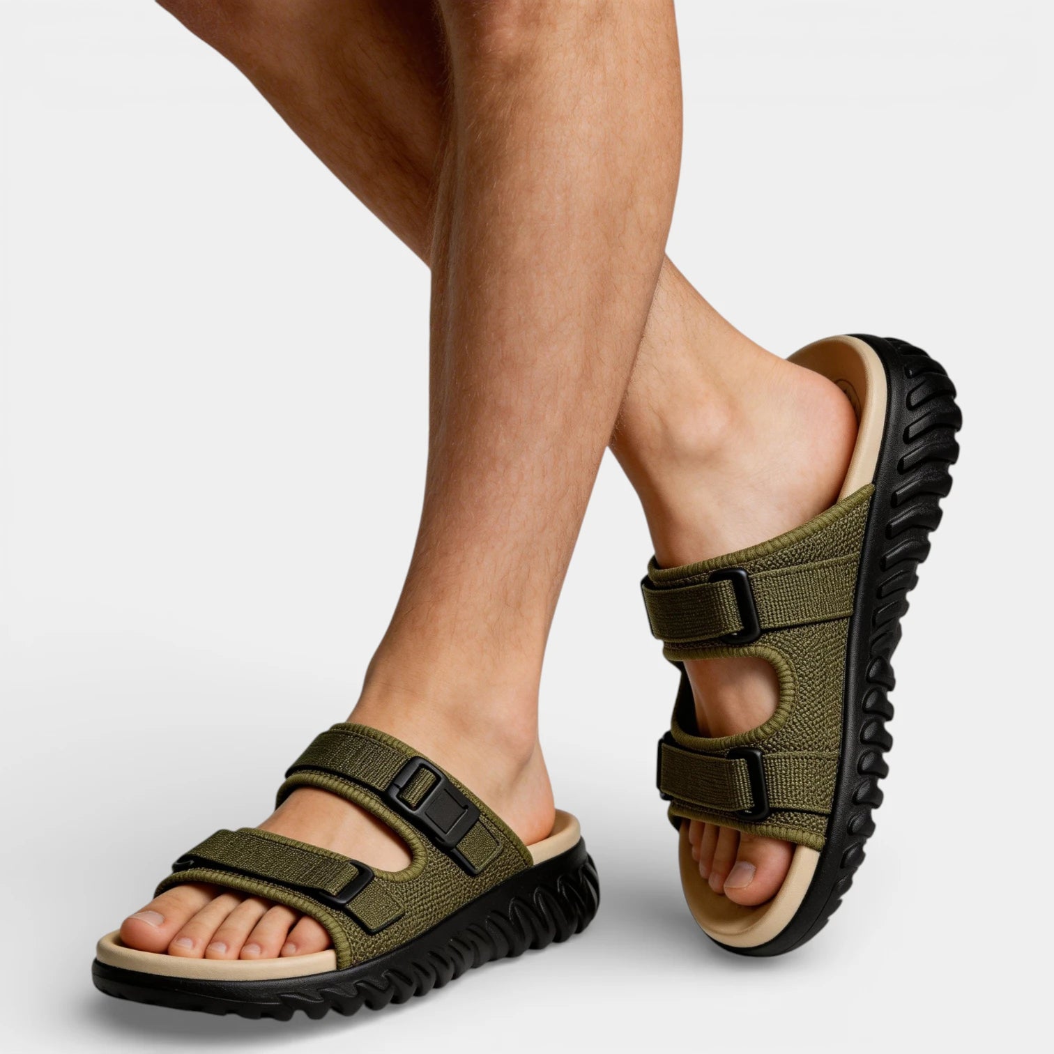 Sport Sandals Dual Buckle Adjustable Strap Open Toe for Men