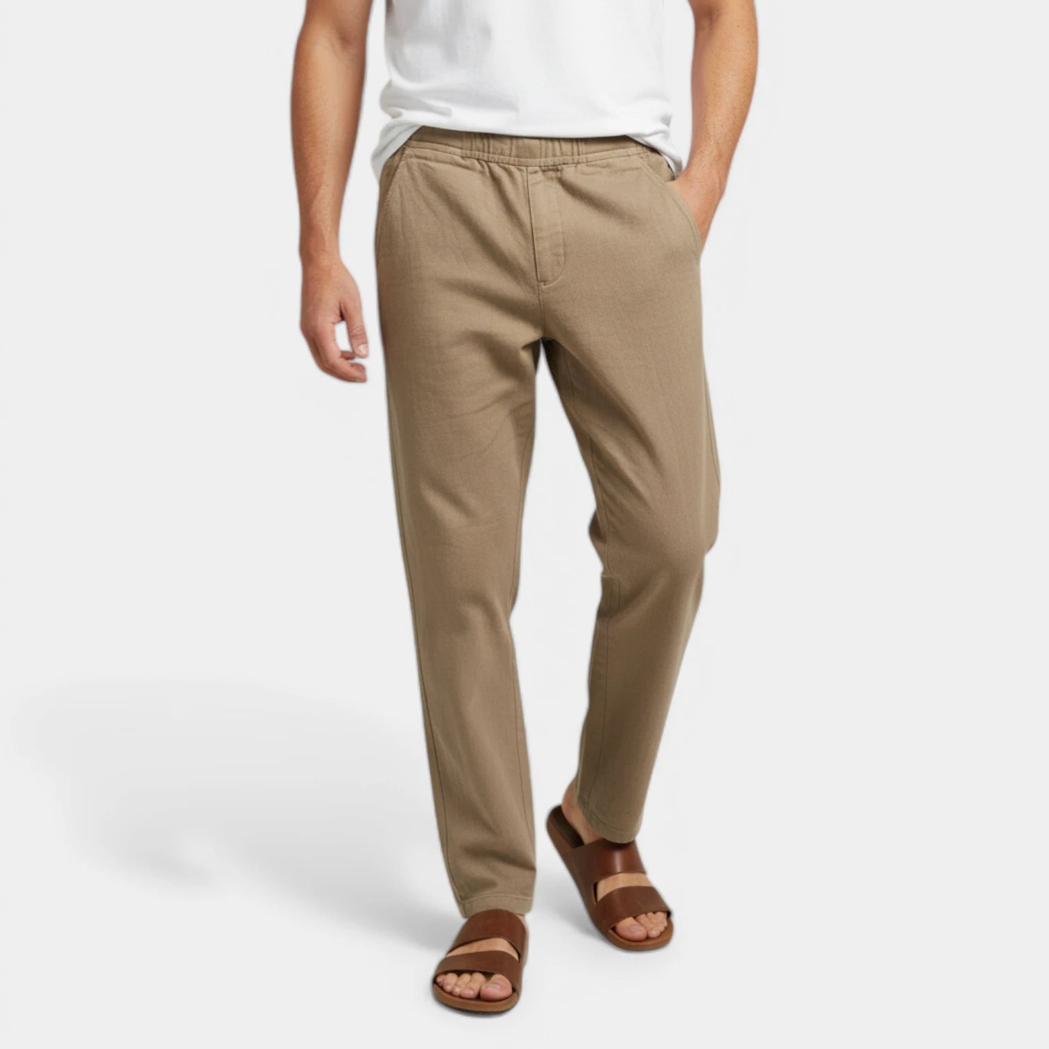 Tapered Pants Elastic Waist Flat Front for Men