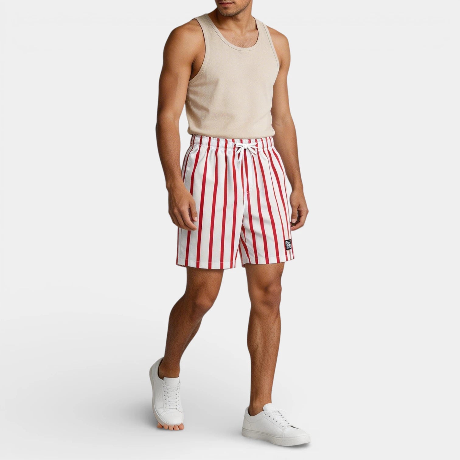 Vertical Stripe Drawstring Swim Shorts Relaxed Fit for Men