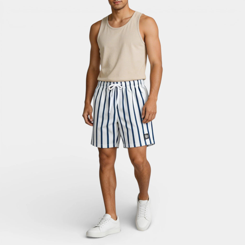 Vertical Stripe Drawstring Swim Shorts Relaxed Fit for Men
