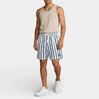 Vertical Stripe Drawstring Swim Shorts Relaxed Fit for Men