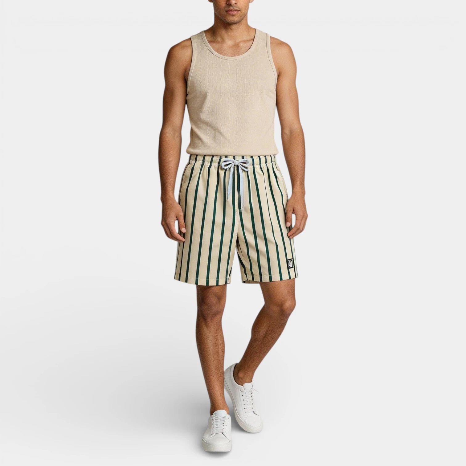 Vertical Stripe Drawstring Swim Shorts Relaxed Fit for Men