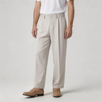 Pleated Front Straight Leg Trousers Elastic Waist for Men