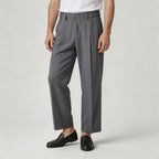 Pleated Front Straight Leg Trousers Elastic Waist for Men