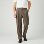 Pleated Front Straight Leg Trousers Elastic Waist for Men