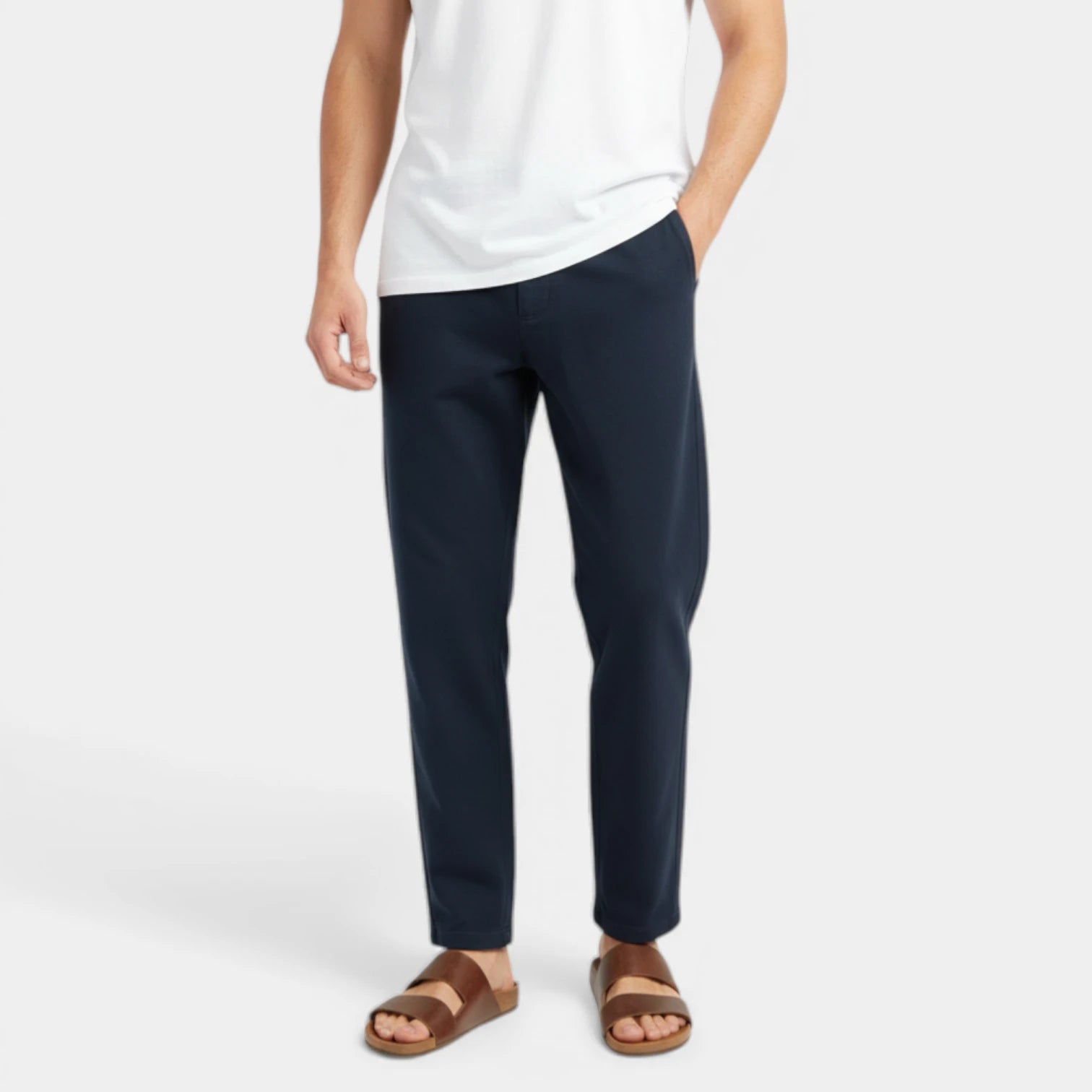 Tapered Pants Elastic Waist Flat Front for Men