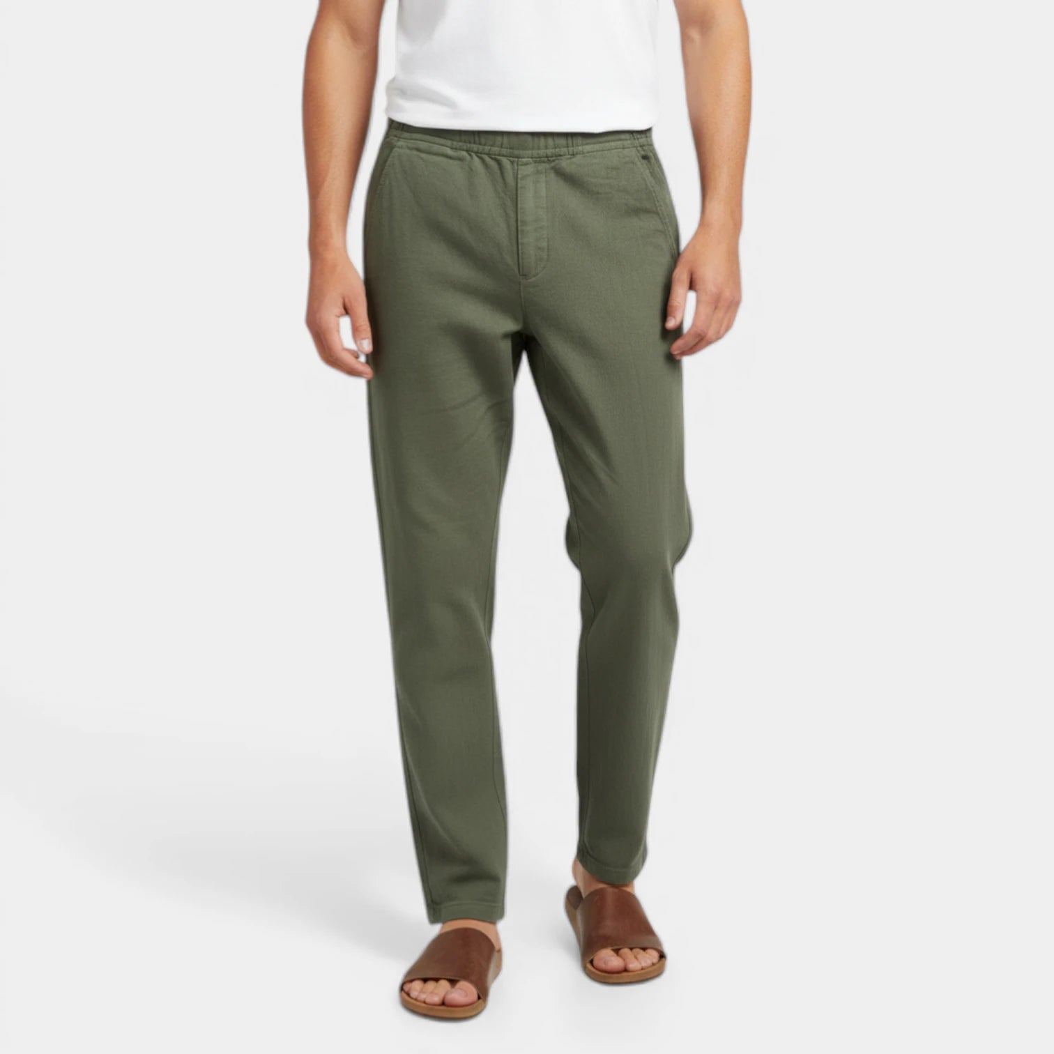 Tapered Pants Elastic Waist Flat Front for Men