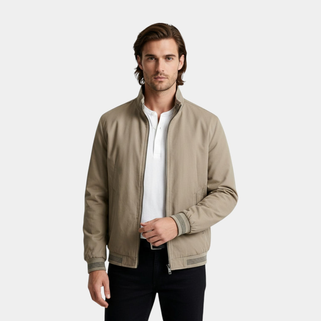 Zip-Up Stand Collar Jacket Ribbed Trim for Men