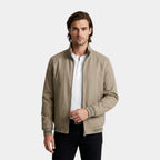 Zip-Up Stand Collar Jacket Ribbed Trim for Men