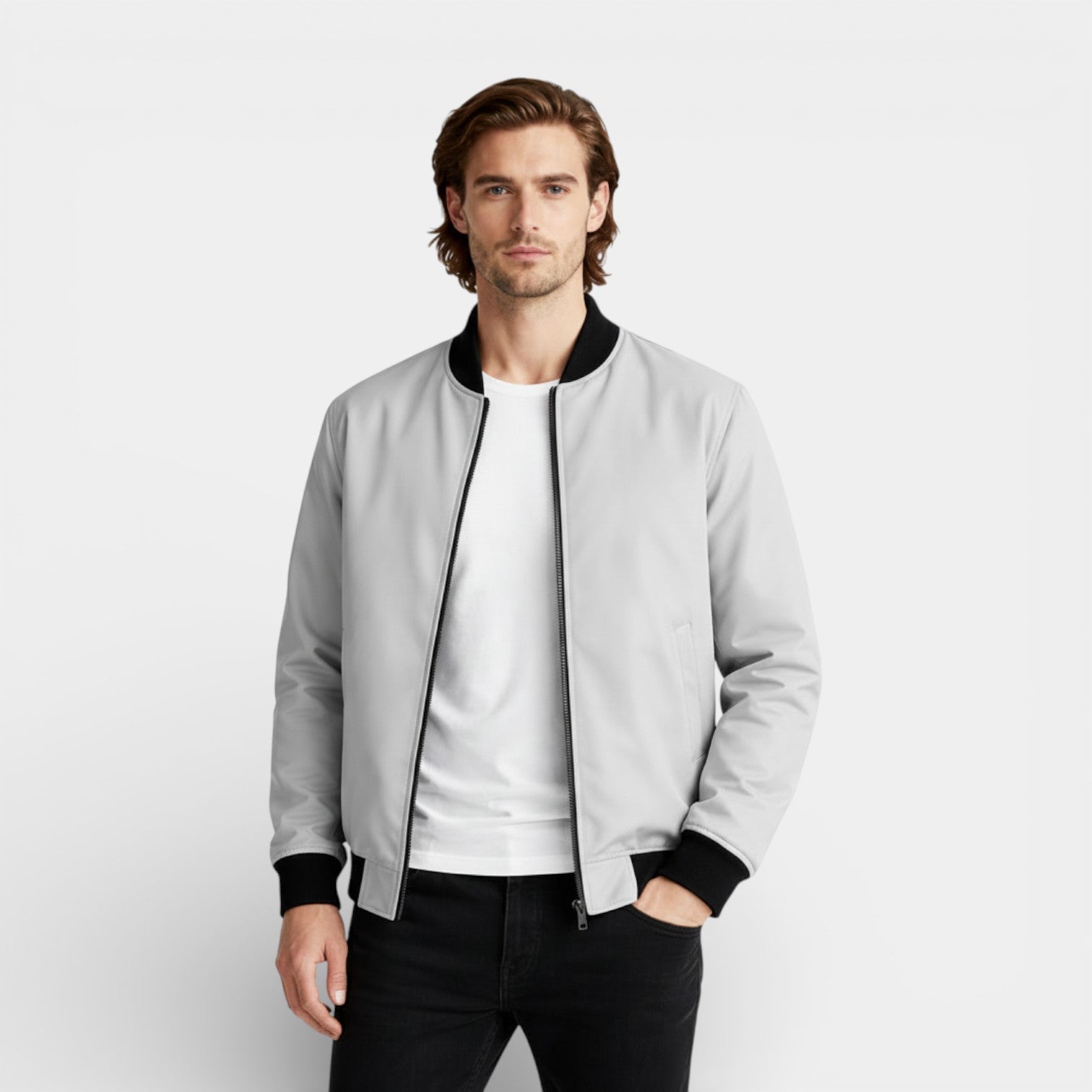 Zip-Front Stand Collar Jacket Regular Fit for Men