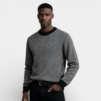 Relaxed Fit Ribbed Knit Crew Neck Sweater for Men