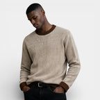 Relaxed Fit Ribbed Knit Crew Neck Sweater for Men