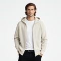 Ribbed Knit Hooded Zip Sweater Relaxed Fit for Men