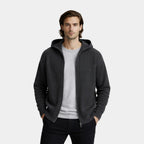 Ribbed Knit Hooded Zip Sweater Relaxed Fit for Men