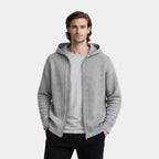 Ribbed Knit Hooded Zip Sweater Relaxed Fit for Men