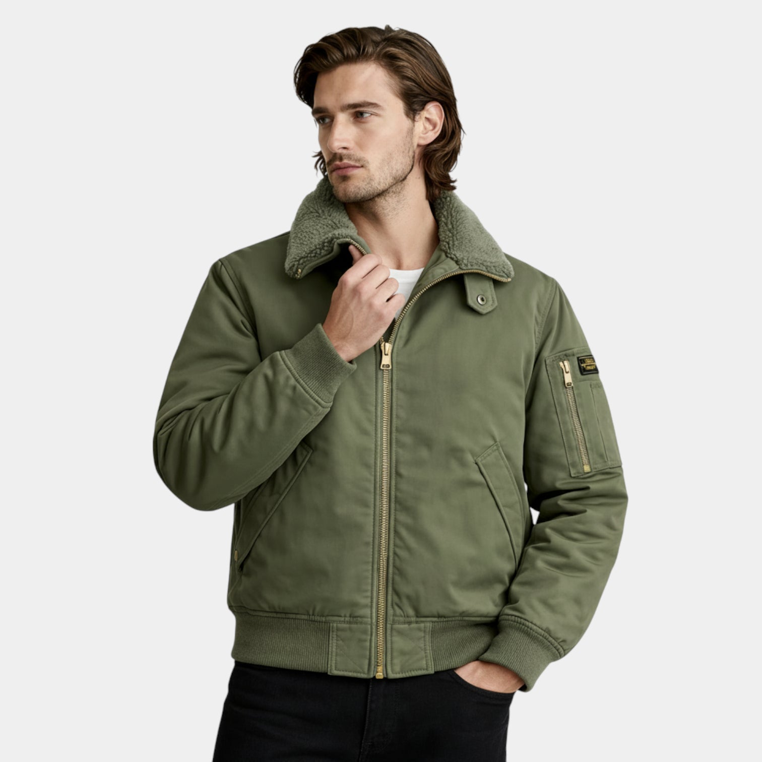 Fleece-Lined Zip-Front Utility Jacket Regular Fit for Men