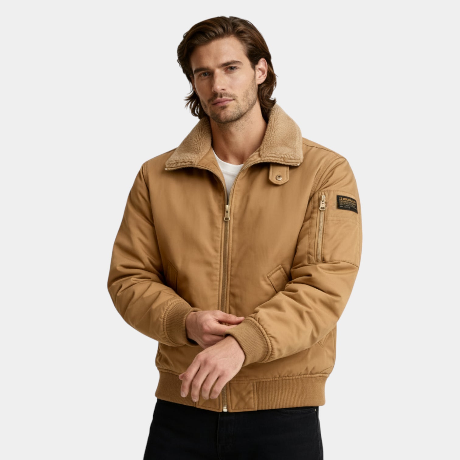 Fleece-Lined Zip-Front Utility Jacket Regular Fit for Men