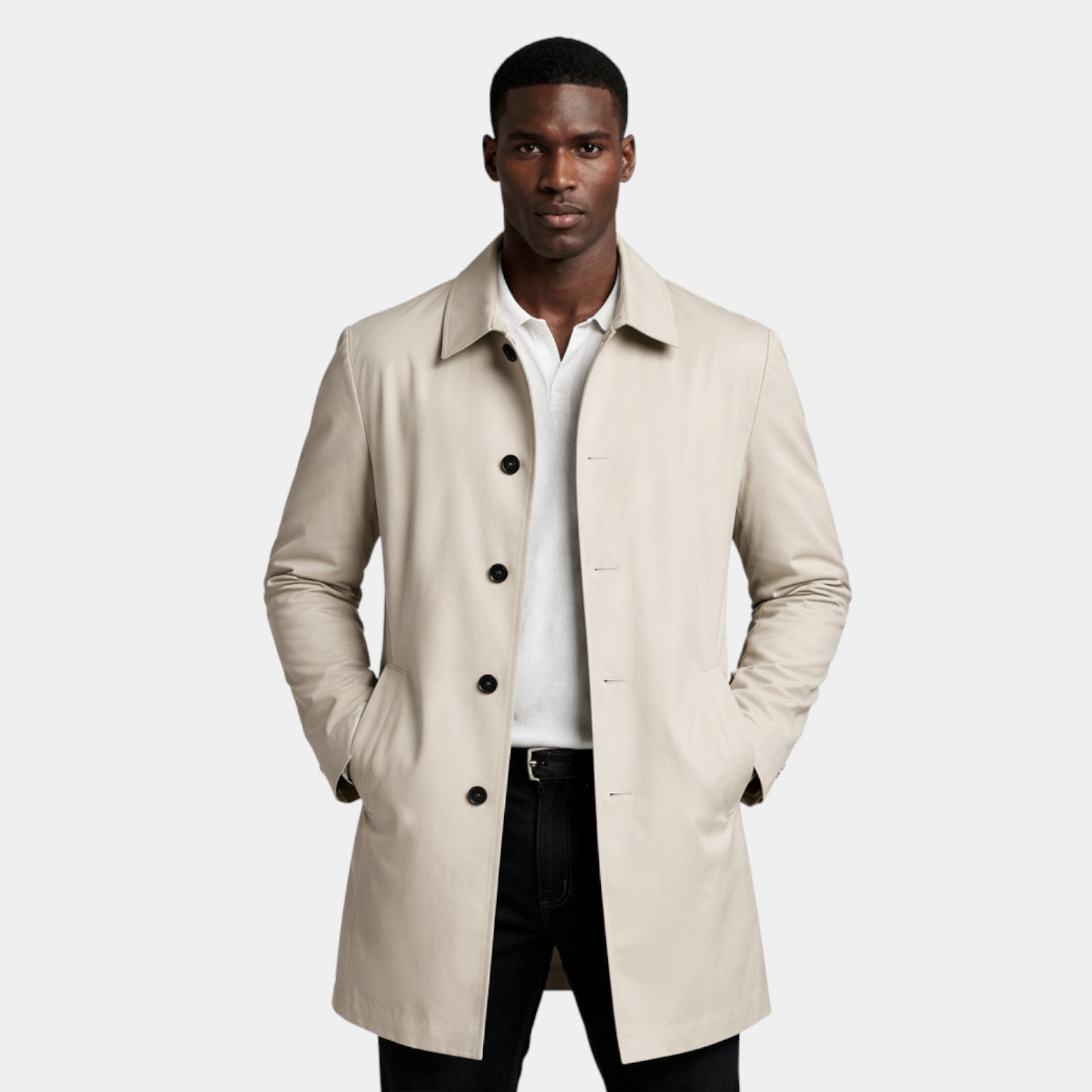 Button-Front Mid-Length Coat Regular Fit for Men