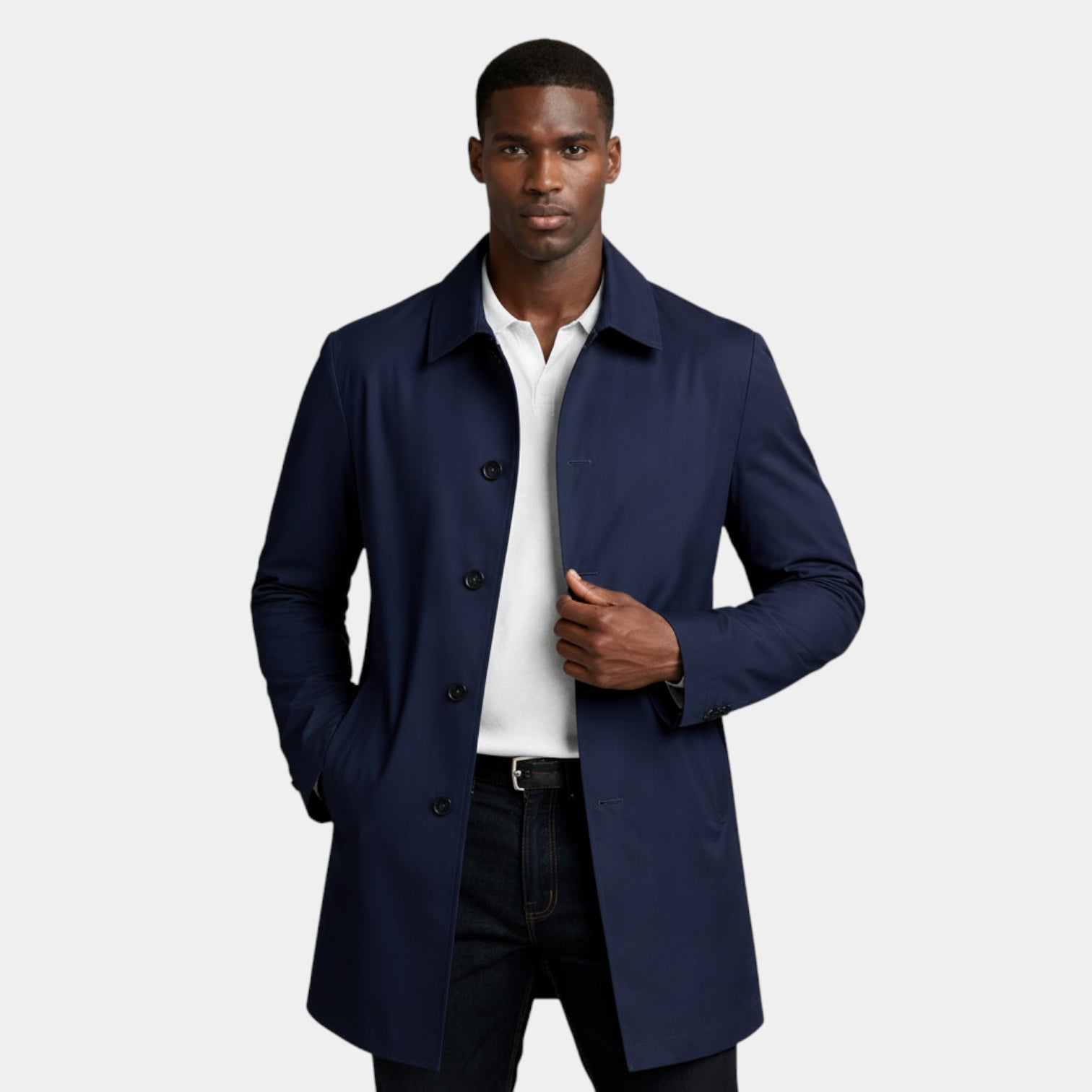 Button-Front Mid-Length Coat Regular Fit for Men