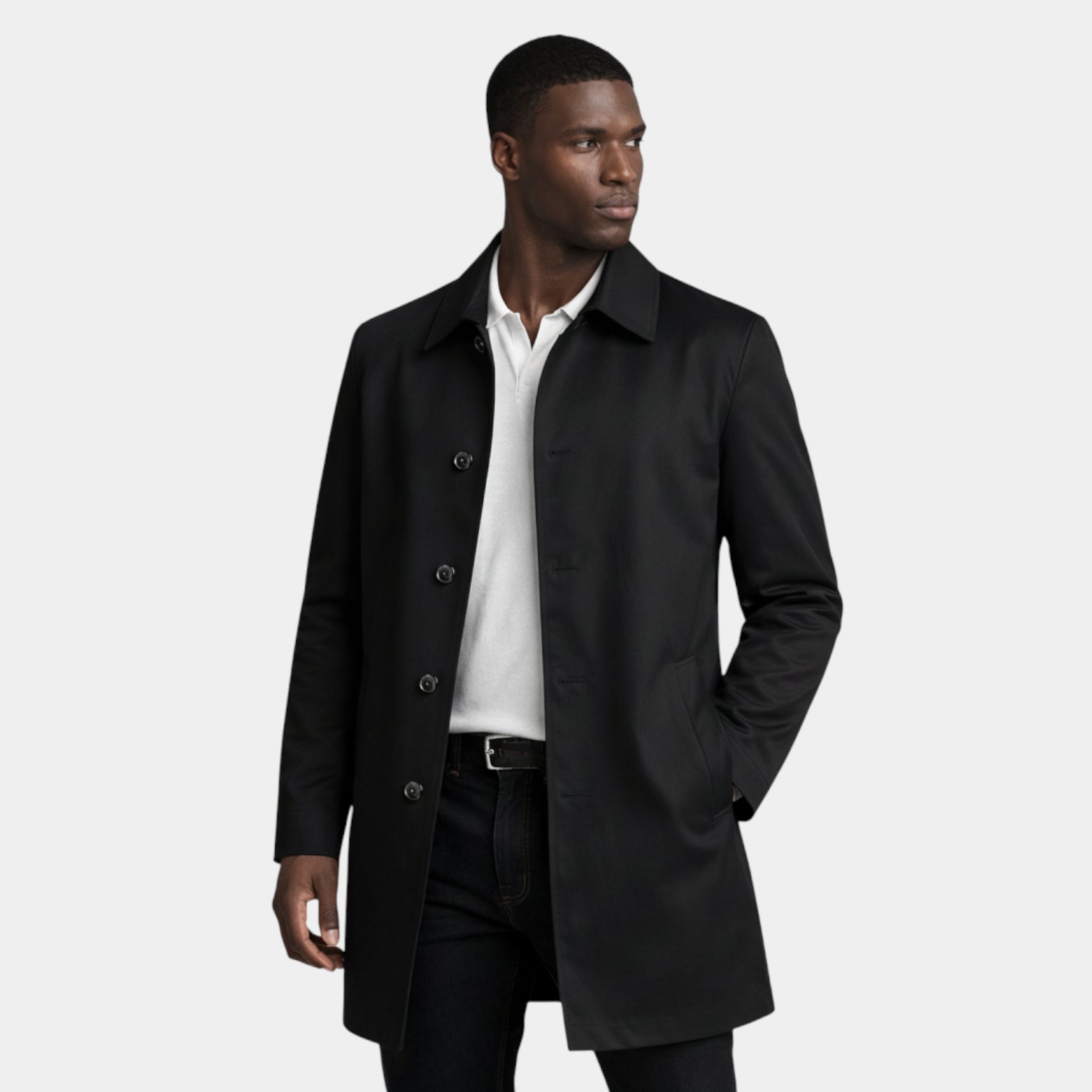 Button-Front Mid-Length Coat Regular Fit for Men