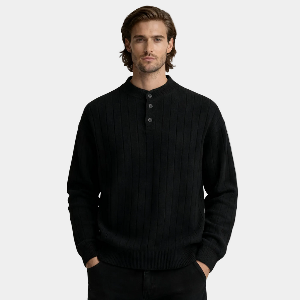 Ribbed Knit Henley Sweater Regular Fit for Men
