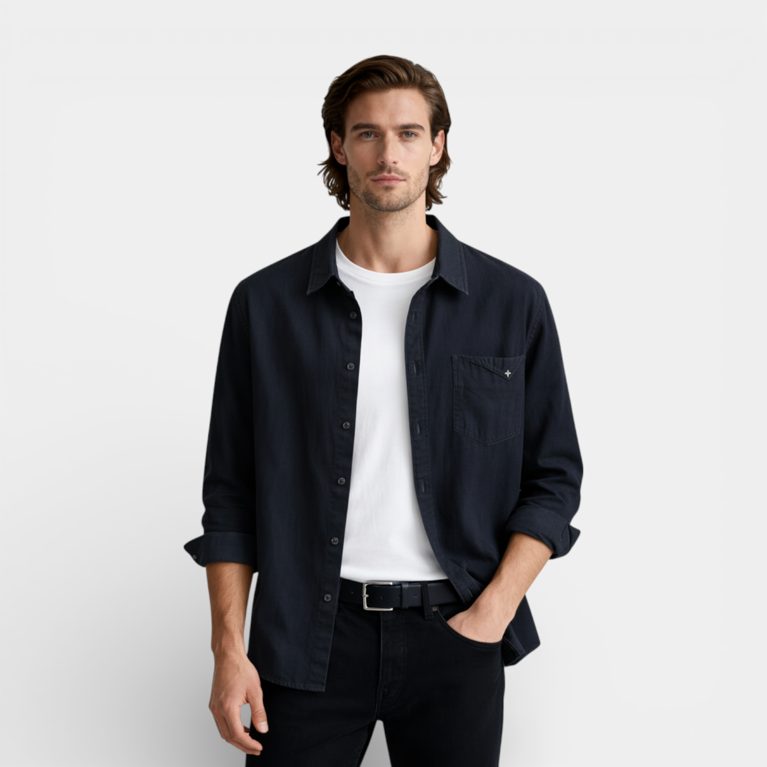 Long Sleeve Button-Down Shirt Relaxed Fit for Men