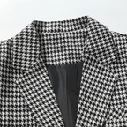 Single-Button Houndstooth Blazer Notch Lapel for Men