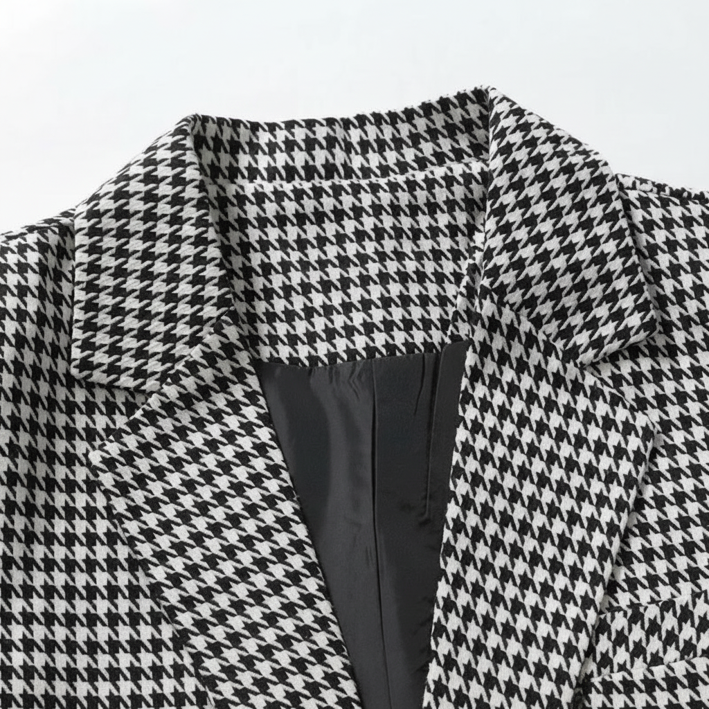 Single-Button Houndstooth Blazer Notch Lapel for Men
