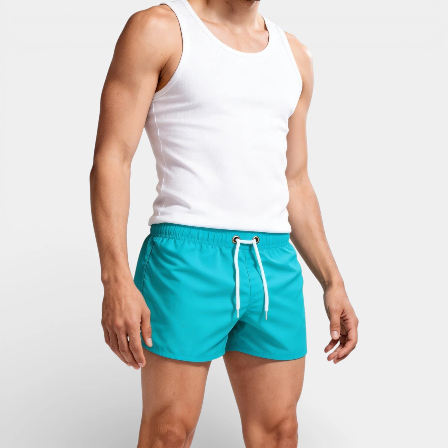 Solid Swim Shorts Elastic Drawstring Waist for Men