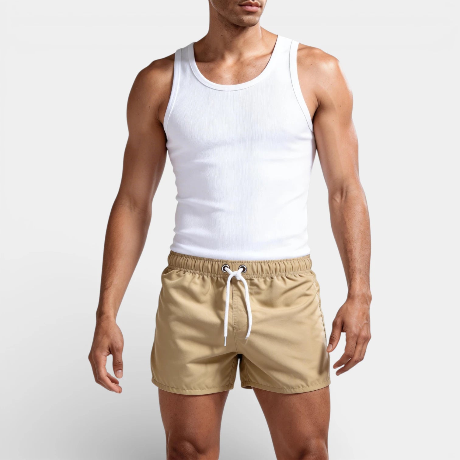 Solid Swim Shorts Elastic Drawstring Waist for Men