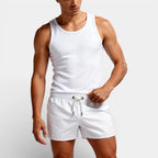 Solid Swim Shorts Elastic Drawstring Waist for Men