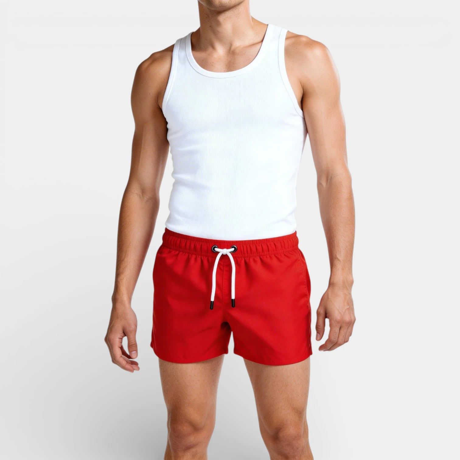Solid Swim Shorts Elastic Drawstring Waist for Men