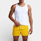 Solid Swim Shorts Elastic Drawstring Waist for Men