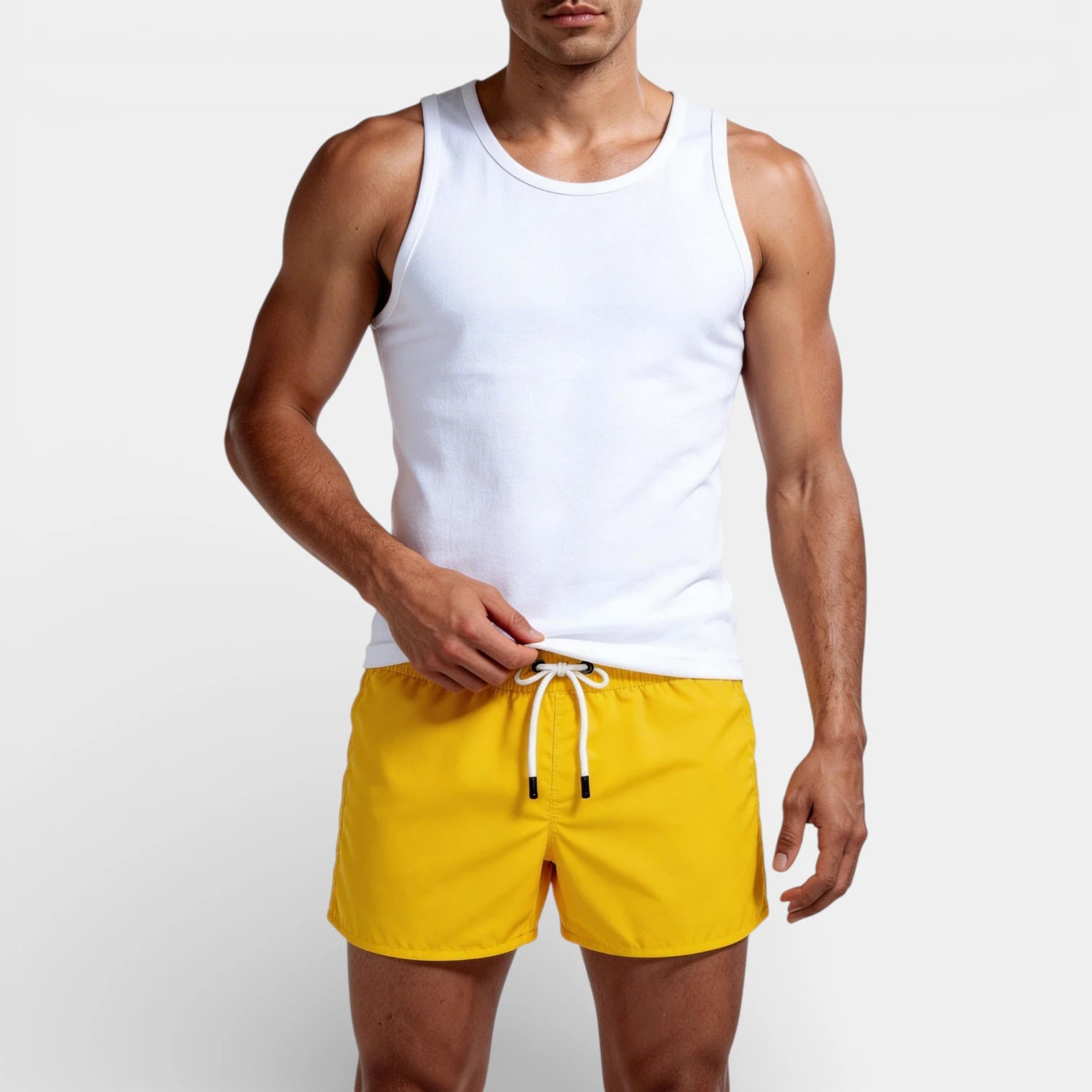 Solid Swim Shorts Elastic Drawstring Waist for Men