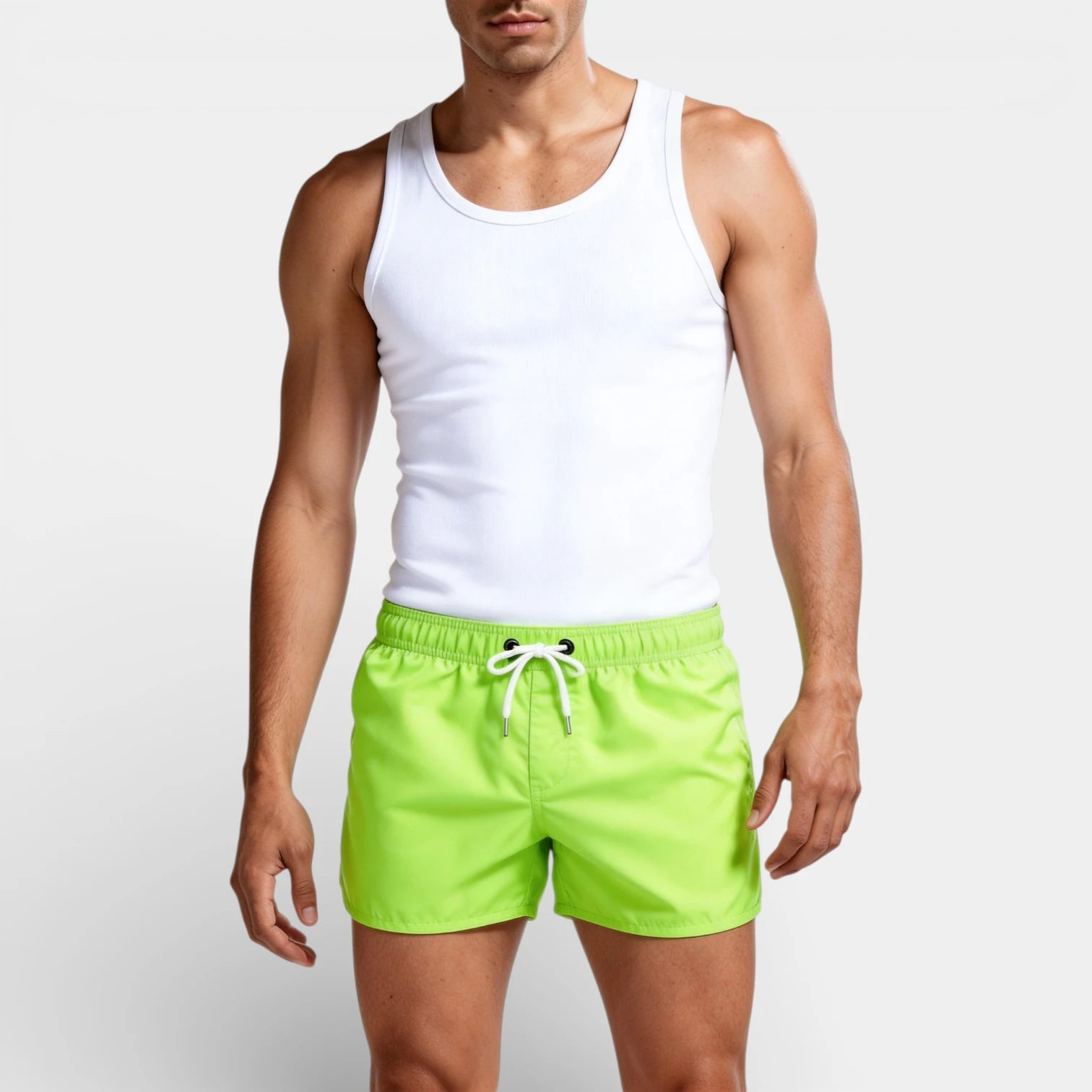 Solid Swim Shorts Elastic Drawstring Waist for Men